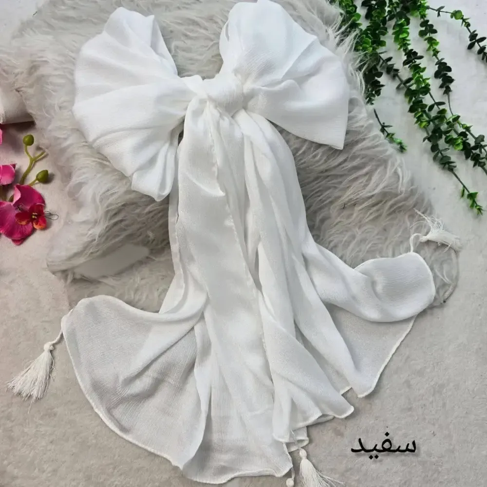 شال کرپ کریستال شنی مشکی سفید کرم ابعاد 180 در 74