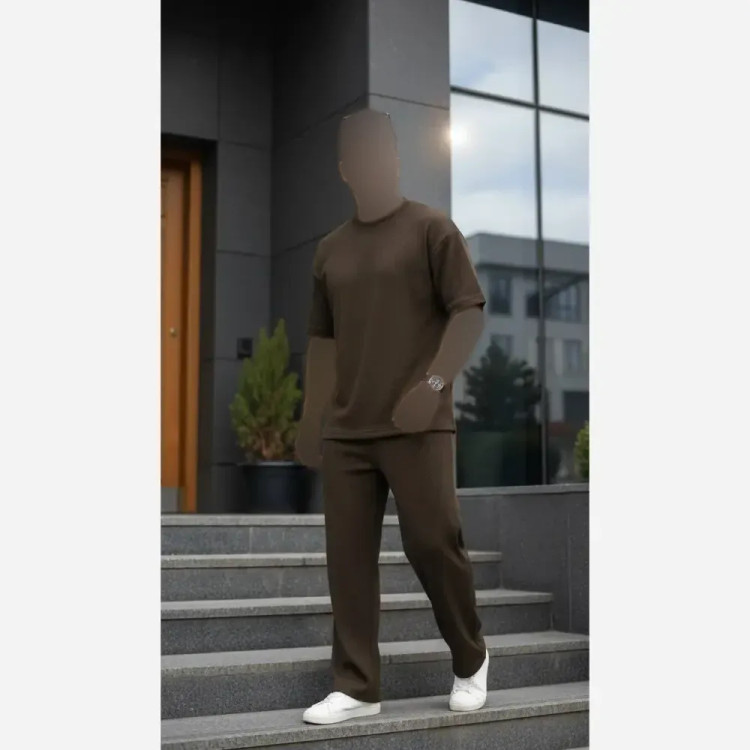 ست تیشرت و شلوار مردانه یقه گرد آرسام جنس فتیله ای کبریتی درجه یک فری سایز