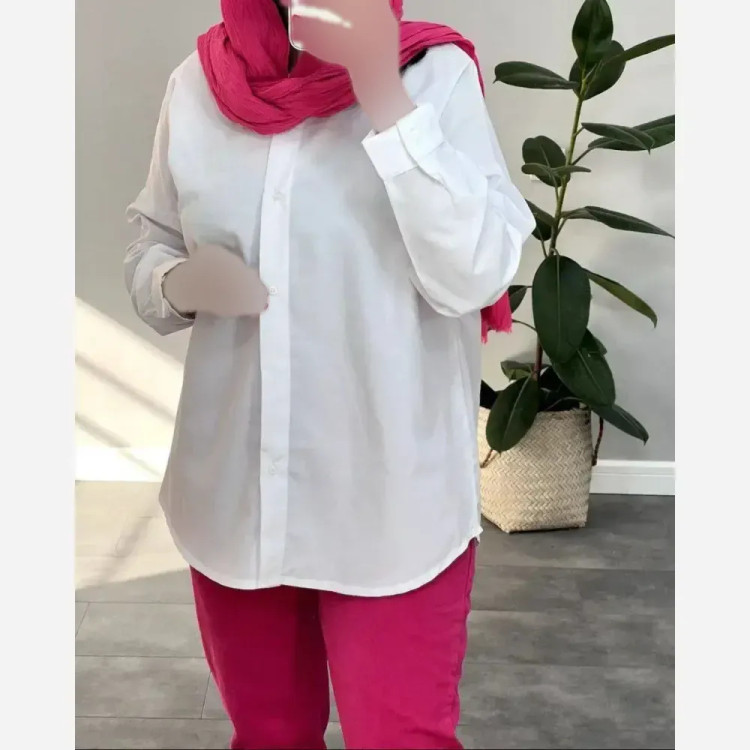 شومیز سفید سوپر داکرون با کیفیت فری سایز 36 تا 46