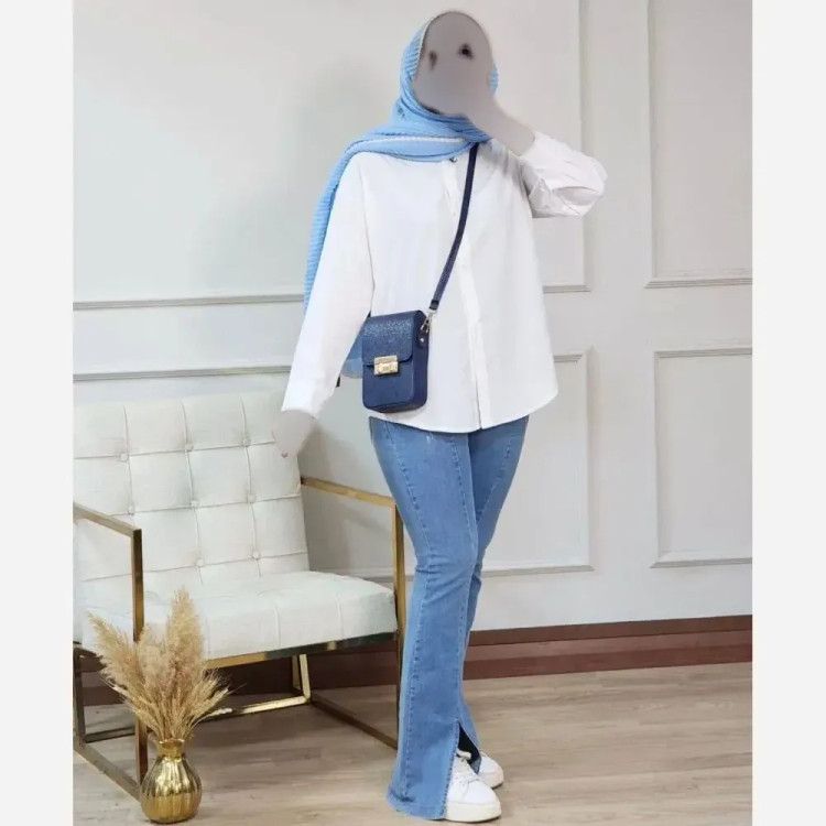 شومیز سفید سوپر داکرون با کیفیت فری سایز 36 تا 46