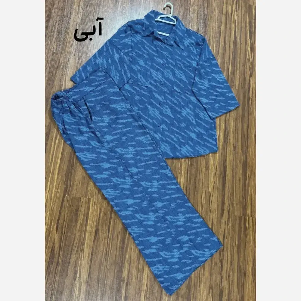ست شومیز و شلوار طرح ابری جنس شانتون کسمه ژاکارد فری سایز