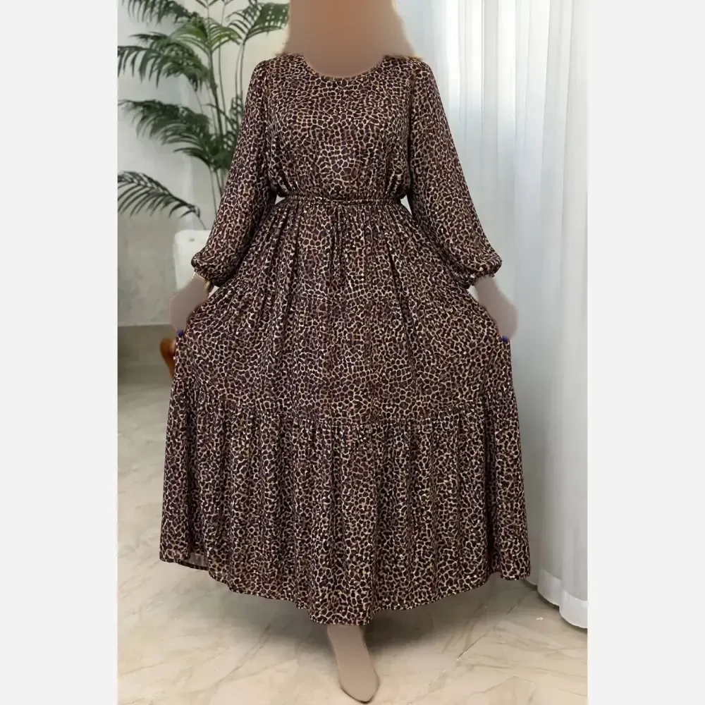 لباس ساحلی زنانه طرح پلنگی جنس کرپ بوگاتی فری سایز
