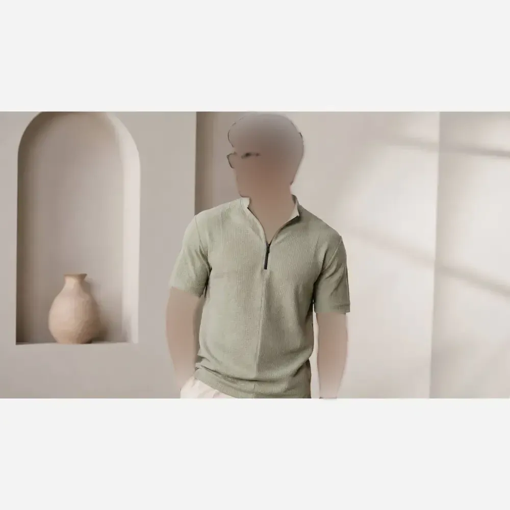 تیشرت نیم زیپ مراکشی طرح سوزنی بیسکویتی مردانه طوسی کرمی سفید L XL XXL