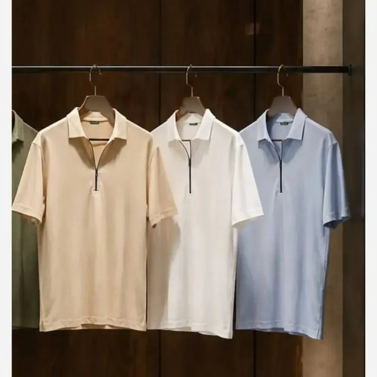 تیشرت نیم زیپ مراکشی طرح سوزنی بیسکویتی مردانه طوسی کرمی سفید L XL XXL