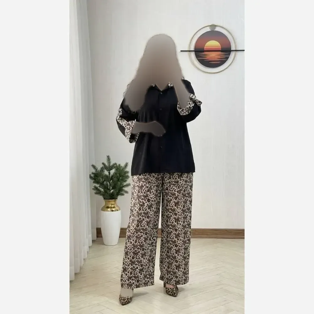 شومیز شلوار پاپیونی جنس بوگاتی درجه یک فری سایز