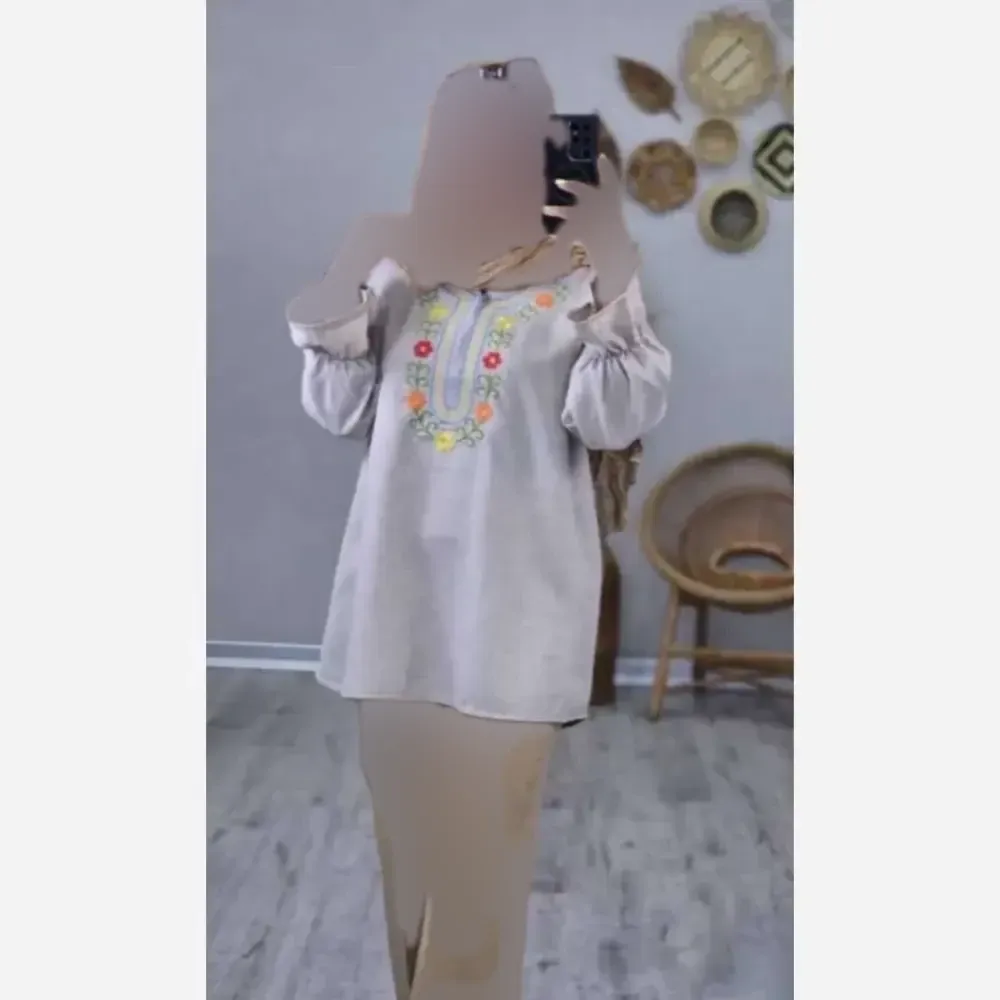 تونیک زنانه نورا گلدوزی شده شانتون کرم فری سایز قد 82