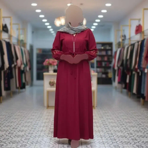 کفتان گلدوزی نرگسی جنس بابوس رنگ زرشکی فری سایز