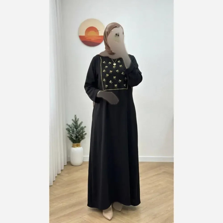کفتان گلدوزی زنانه جنس شانتون رنگ مشکی فری سایز