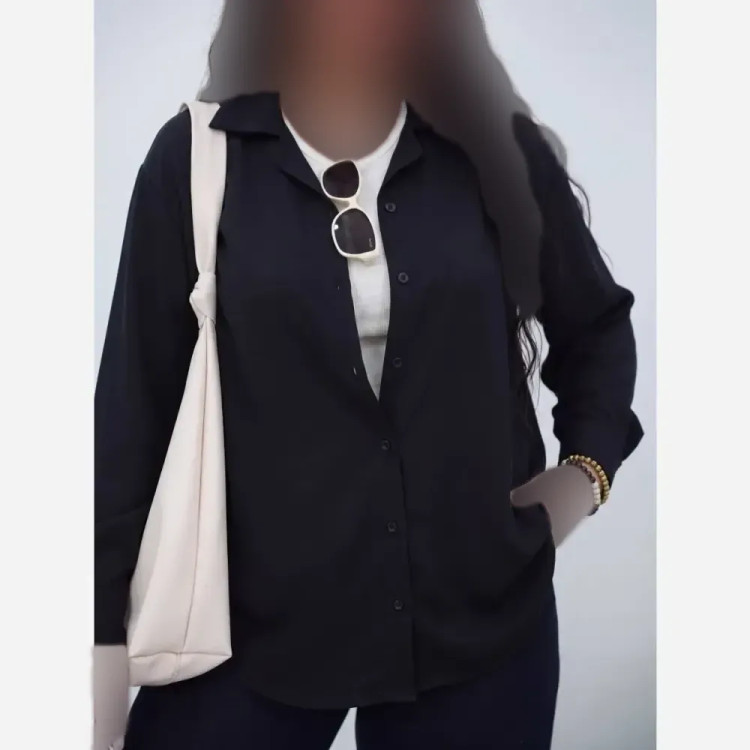 شومیز زنانه مهسان رنگ مشکی جنس ینزی درجه یک فری سایز