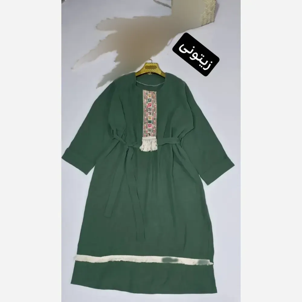 کفتان زنانه نوار کنفی جنس موسلین دبل فیس فری سایز