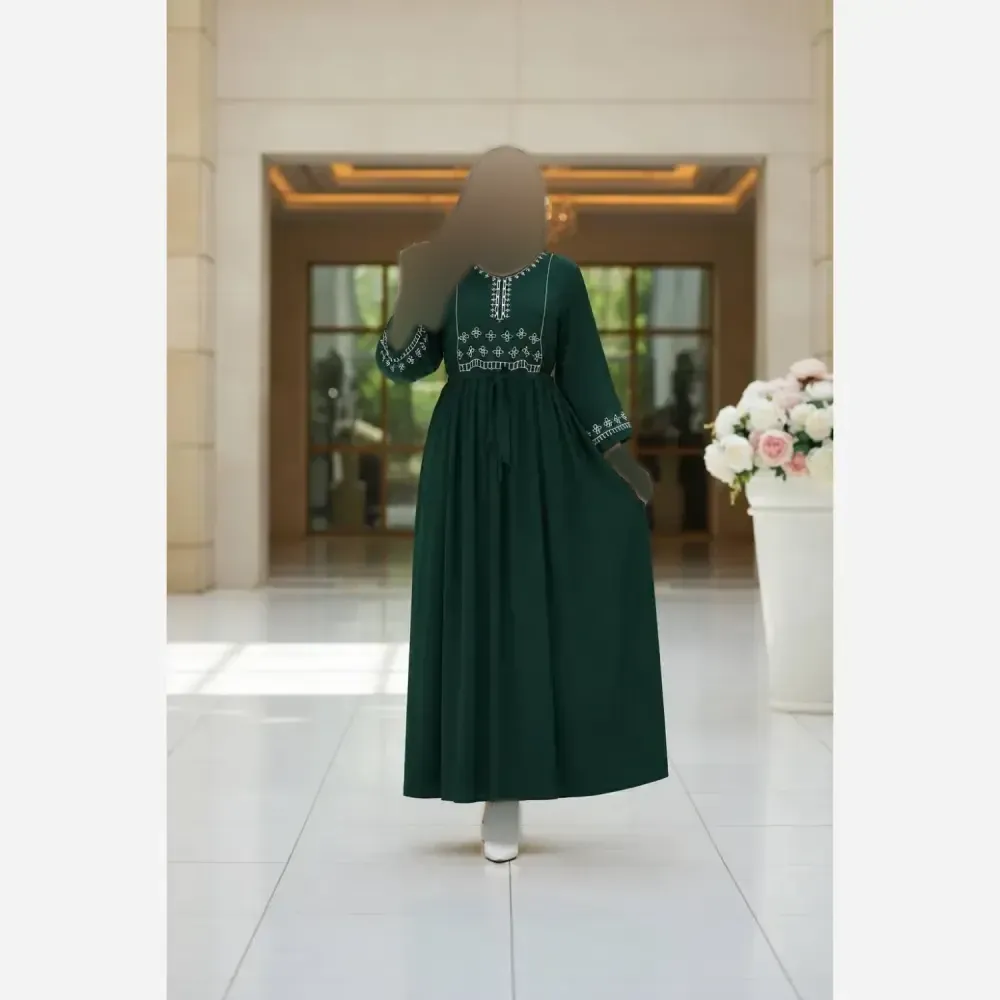 پیراهن چاپی نخ وارداتی فری سایز بنددار زنانه رنگ بندی نسکافه ای استخوانی بنفش قد 133