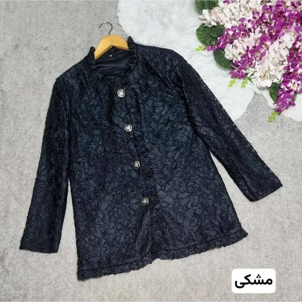 کت مانتویی گیپور خارجی درجه یک زنانه در رنگ های سبز، مشکی و نسکافه ای در سایزهای 1 و 2