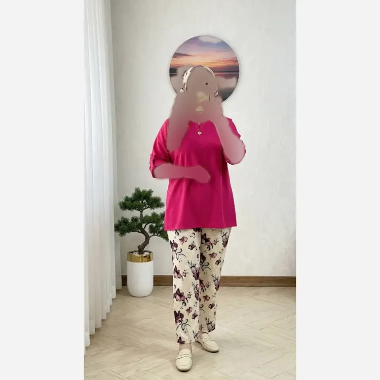 ست شومیز و شلوار زنانه مدل آفاق لنین پلاس و شانتون اسلپ