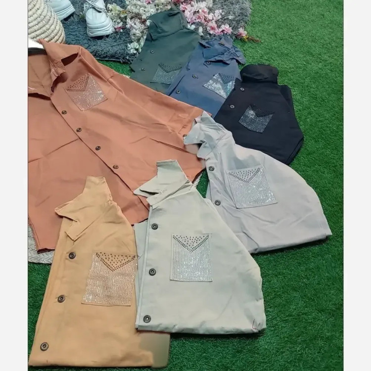 شومیز جیب نگین کتان جنس کتان اعلا وارداتی سایز 38 تا 46 فری سایز