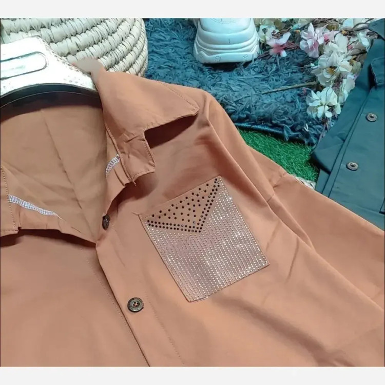 شومیز جیب نگین کتان جنس کتان اعلا وارداتی سایز 38 تا 46 فری سایز