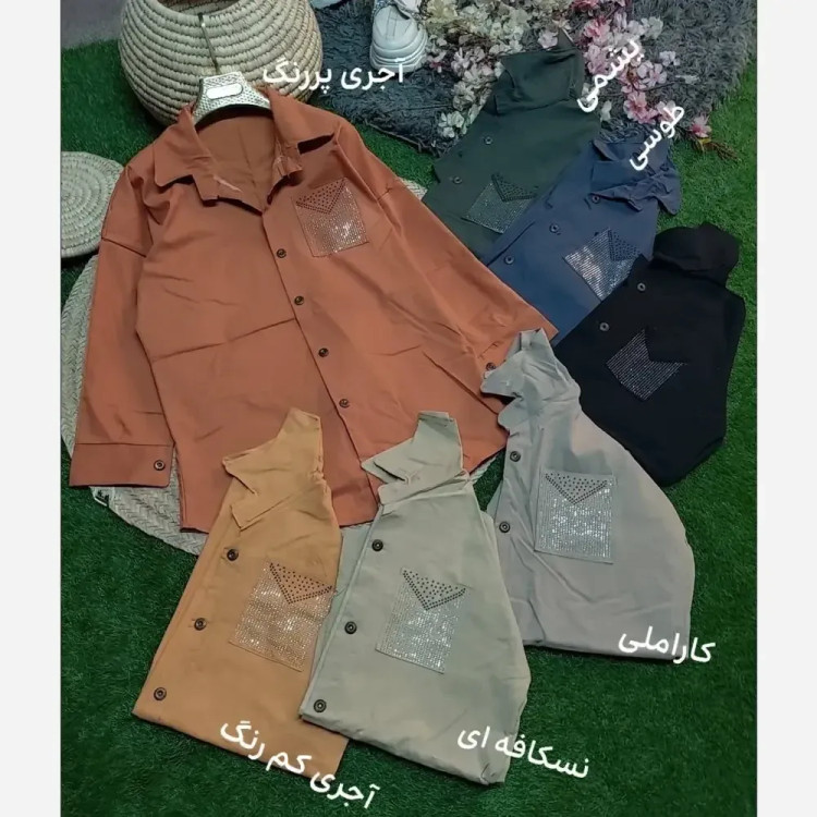 شومیز جیب نگین کتان جنس کتان اعلا وارداتی سایز 38 تا 46 فری سایز