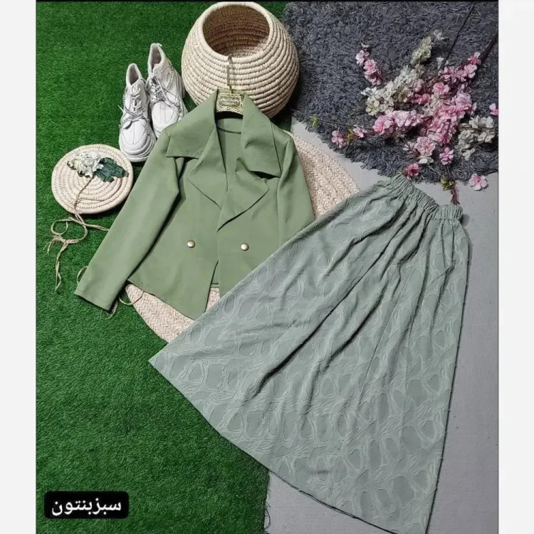 کت و دامن نورا کسمه اعلا و کجراه فری سایز 38 تا 46 بهاره