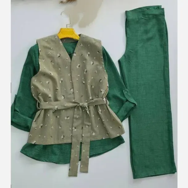 ست سه تیکه زنانه مدل مهربانو وست و شلوار گلگچی شومیز صوفیا فری سایز تا 46