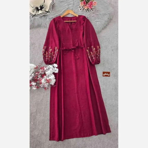 کفتان کلدوزی نرگسی جنس بابوس فری سایز رنگ نسکافه ای و زرشکی