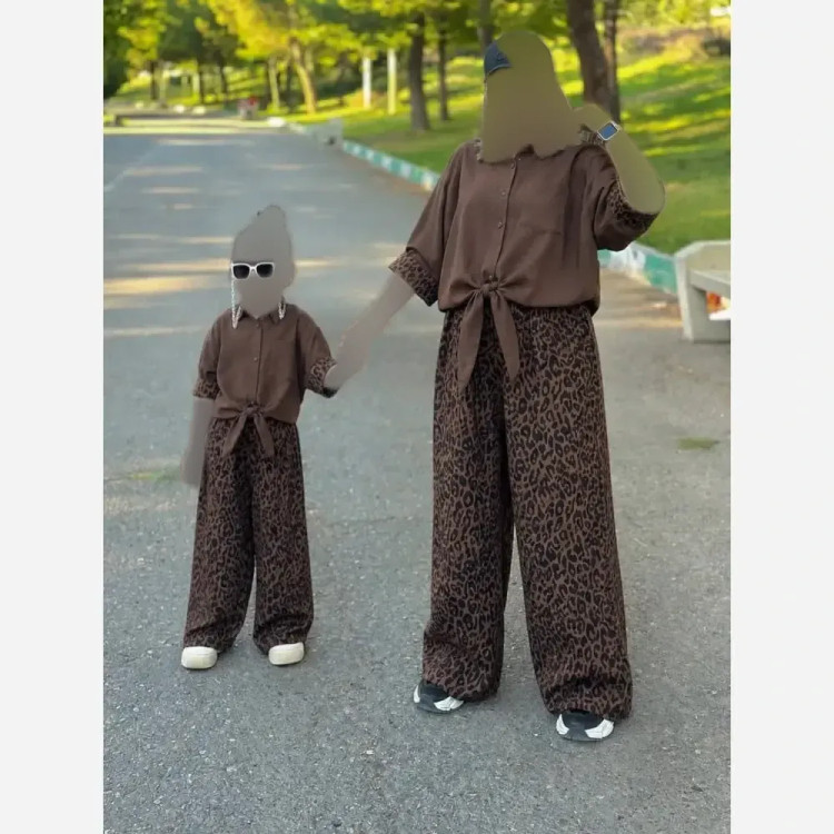 ست ترند 1405 پلنگی شلوار کتان سیلک شومیز لینن اعلا سایز 38 تا 46 فری
