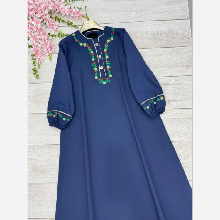 کفتان گلی لینن و گلدوزی سایز فری سایز مشکی و سرمه ای