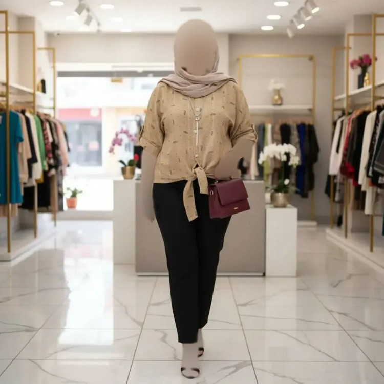 شومیز گره ای زنانه سوفیا دیپلمات لمه ای فری سایز کرم نسکافه ای موکا