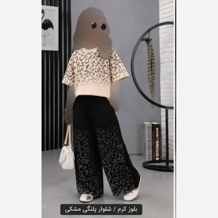 ست تیشرت و شلوار دخترانه مدل پانیا جنس نخ پنبه لاکرادار