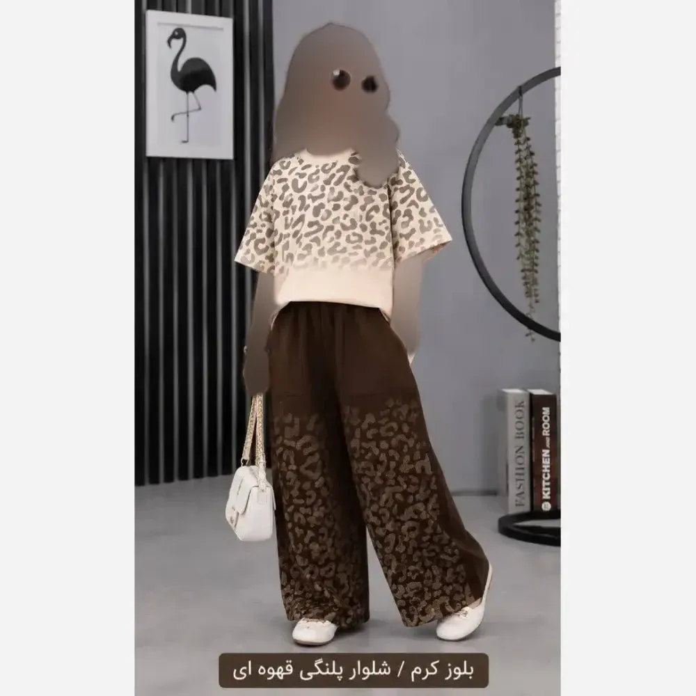 ست تیشرت و شلوار دخترانه مدل پانیا جنس نخ پنبه لاکرادار