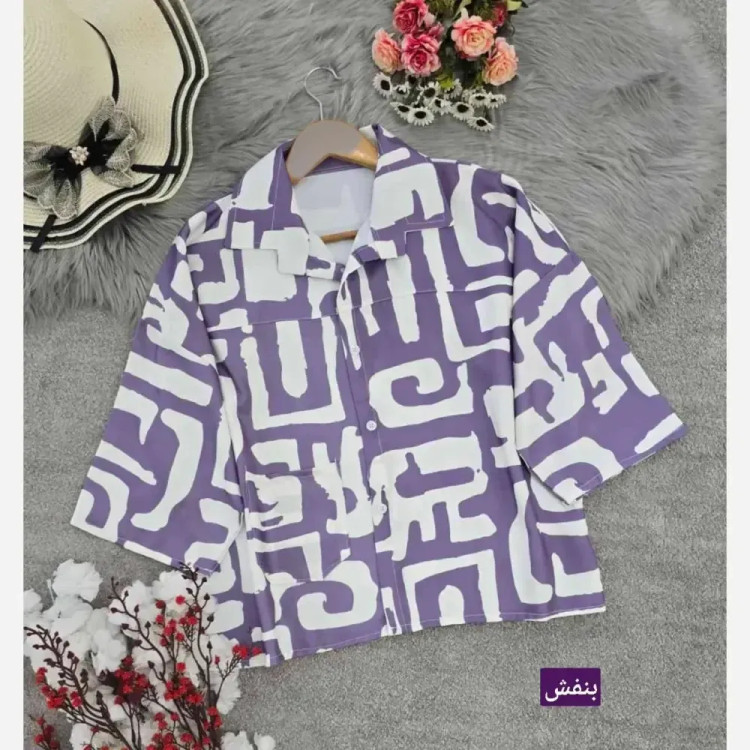 شومیز باکسی طرحدار سوفیا ژاکارد فری سایز با جیب کاربردی و نیمه کیمونو