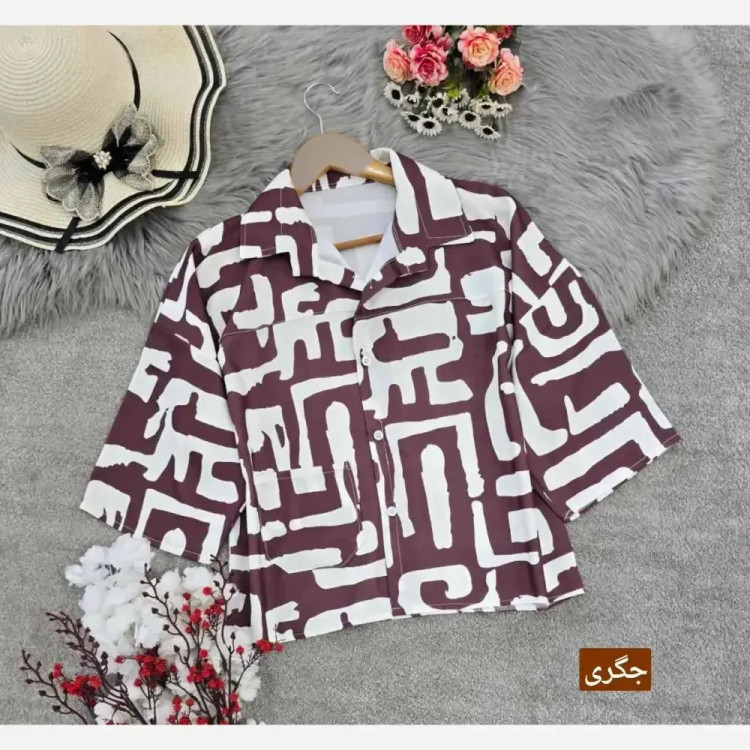 شومیز باکسی طرحدار سوفیا ژاکارد فری سایز با جیب کاربردی و نیمه کیمونو