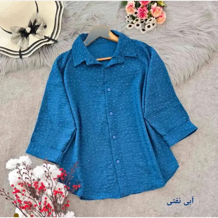 شومیز نگینی افروز جنس شانتون نگینی فری سایز بدون چروک و آبرفت