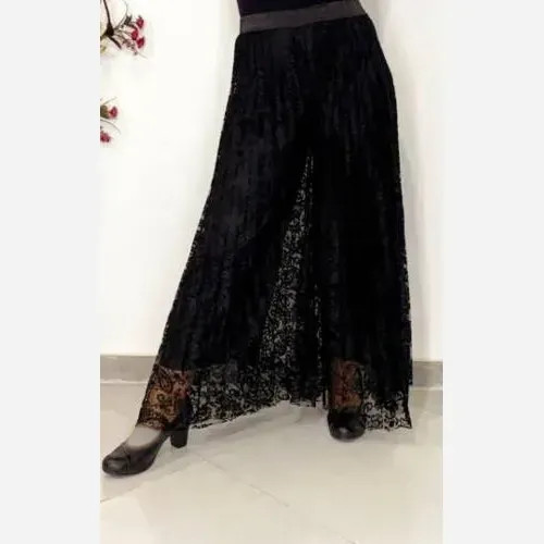 شلوار گیپور پلیسه مشکی آستردار فری سایز زنانه