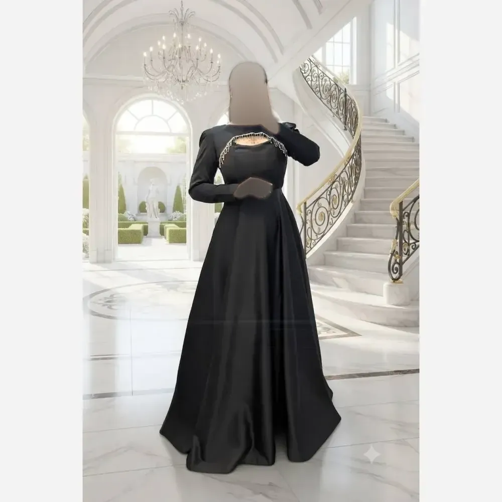 ماکسی مجلسی زنانه ساتن آمریکایی درجه یک رنگ مشکی قد 155