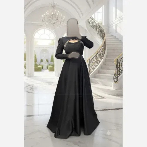ماکسی مجلسی زنانه ساتن آمریکایی درجه یک رنگ مشکی قد 155