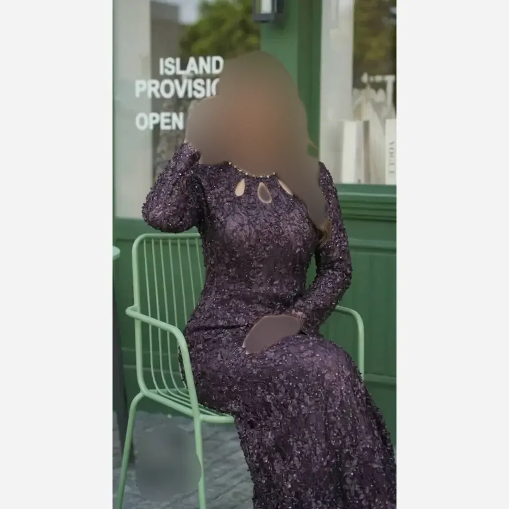 لباس مجلسی زنانه دانتل برتلی سنگدوزی کاپدار رنگ بادمجونی سایز 1 و 2 و 4