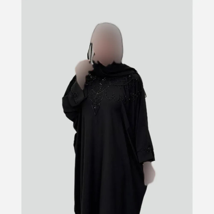 عبا زنانه مجلسی مشکی دستی دوزی جنس الیزه اعلا وارداتی قد 140 سایز 38 تا 60