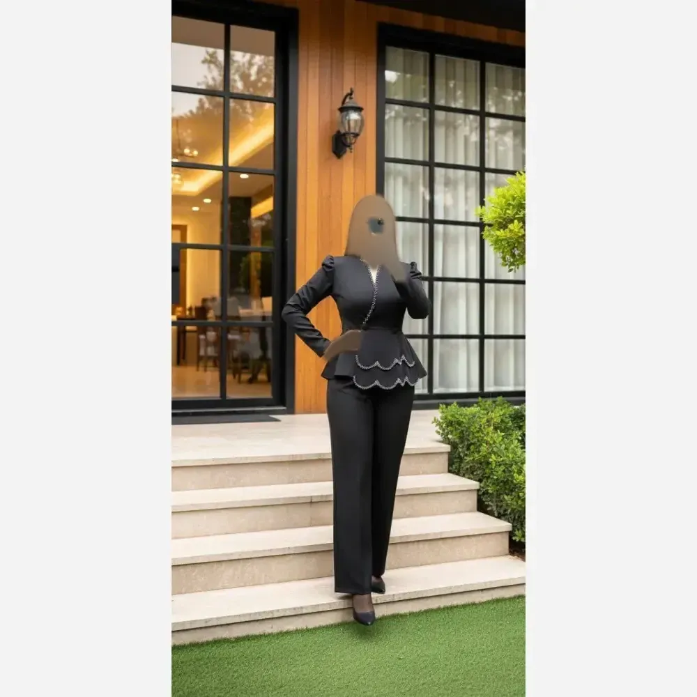 ست کت و شلوار زنانه جنس مازراتی درجه یک مروارید دوزی شده