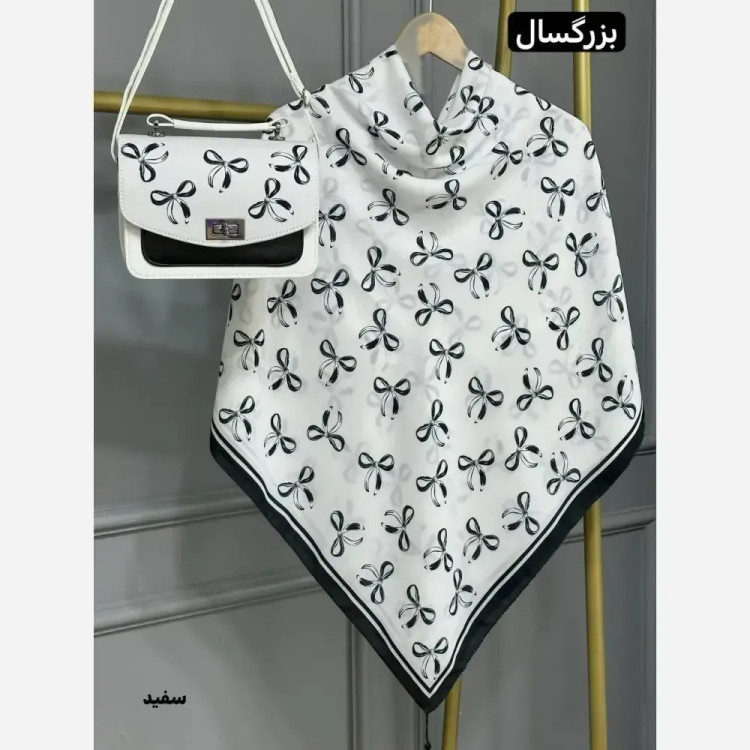 ست کیف و روسری پاپیونی مخمل و چرم صنعتی نخی منگوله دار