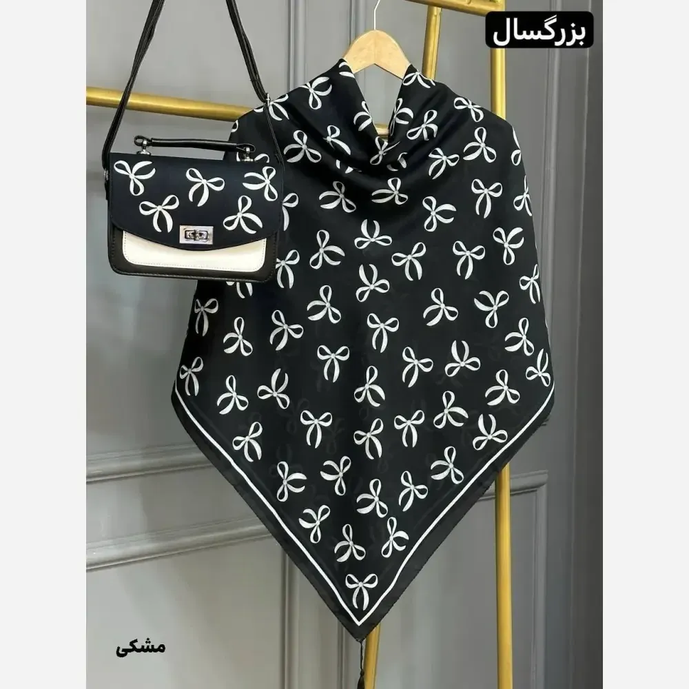 ست کیف و روسری پاپیونی مخمل و چرم صنعتی نخی منگوله دار