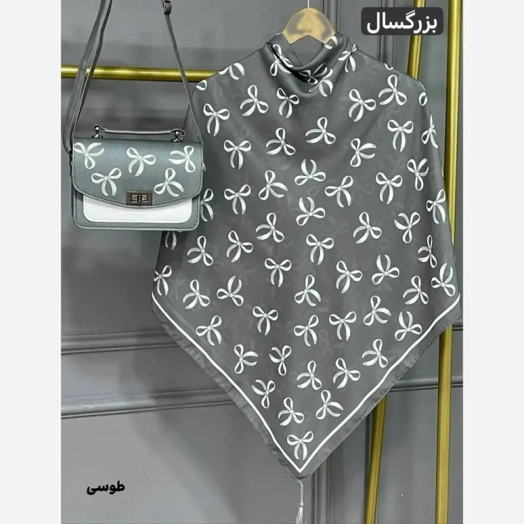ست کیف و روسری پاپیونی مخمل و چرم صنعتی نخی منگوله دار