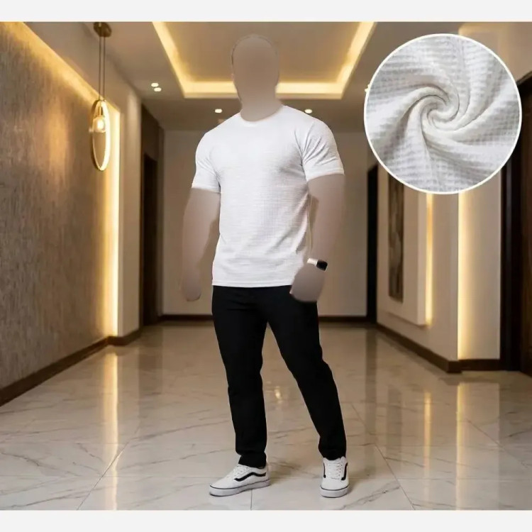 تیشرت تک مردانه یقه گرد جنس بیسکوییتی سایز بزرگ رنگ مشکی سرمه ای سفید