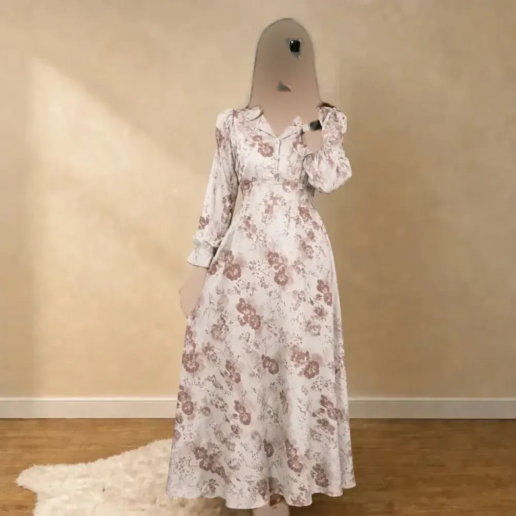 پیراهن زنانه کرپ الیزه آستین عروسکی مدل گلین