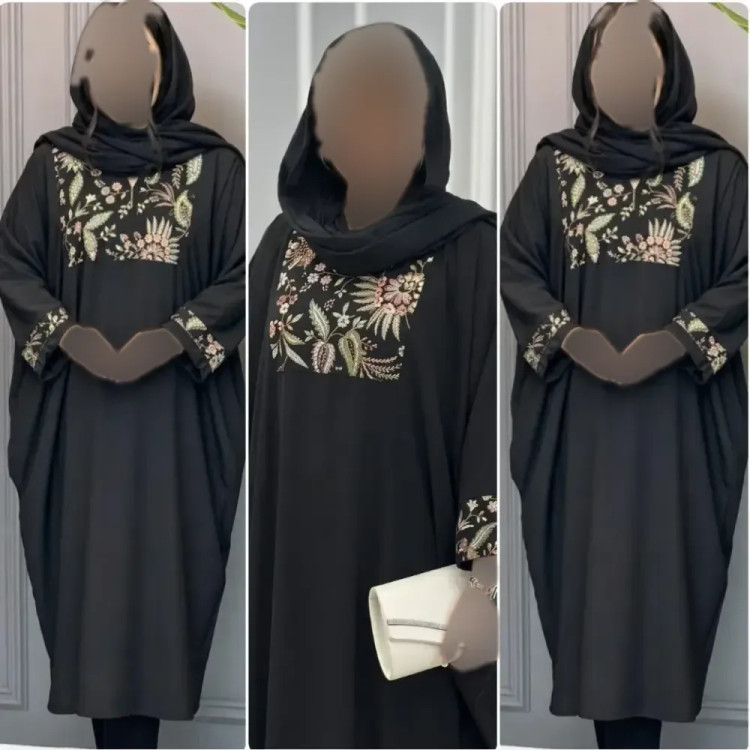 عبای زنانه آریادخت جنس الیزه با خرجکار سوزن دوزی رنگ مشکی سایز فری 38 تا 52