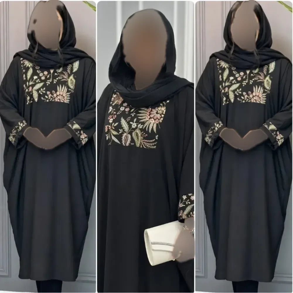 عبای زنانه آریادخت جنس الیزه با خرجکار سوزن دوزی رنگ مشکی سایز فری 38 تا 52