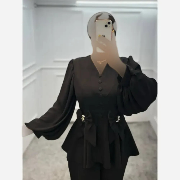 شومیز شلوار زنانه مازراتی و حریر رنگ مشکی و سفید