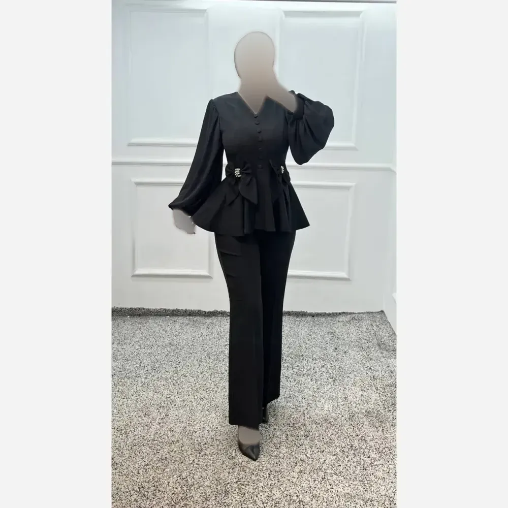 شومیز شلوار زنانه مازراتی و حریر رنگ مشکی و سفید