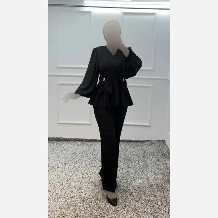 شومیز شلوار زنانه مازراتی و حریر رنگ مشکی و سفید