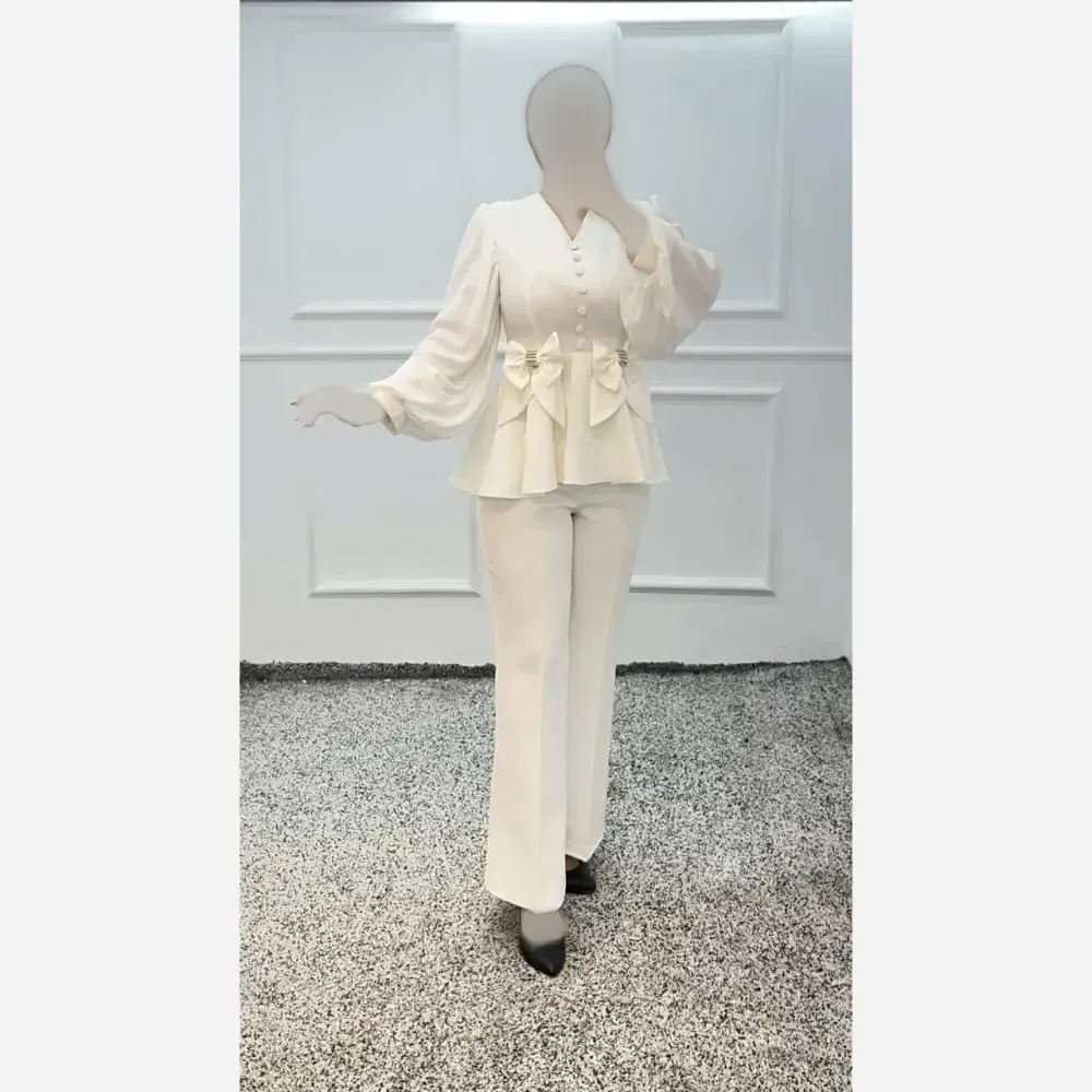 شومیز شلوار زنانه مازراتی و حریر رنگ مشکی و سفید