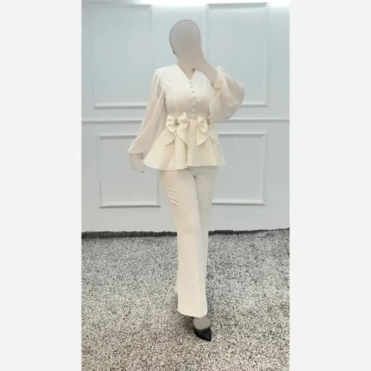 شومیز شلوار زنانه مازراتی و حریر رنگ مشکی و سفید