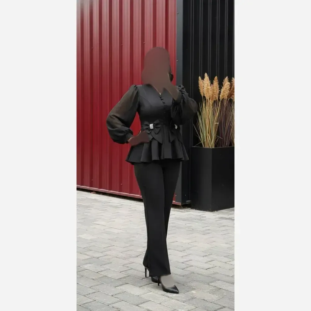 شومیز شلوار زنانه مازراتی و حریر رنگ مشکی و سفید
